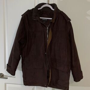 London Fog Hooded Alder Field Coat Winter Parka Jacket Faux Suede w/Zip liner M